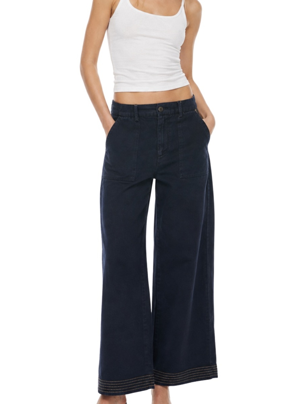 Zara Blue Navy Wide Leg Utility Pants Jeans XS Z1975